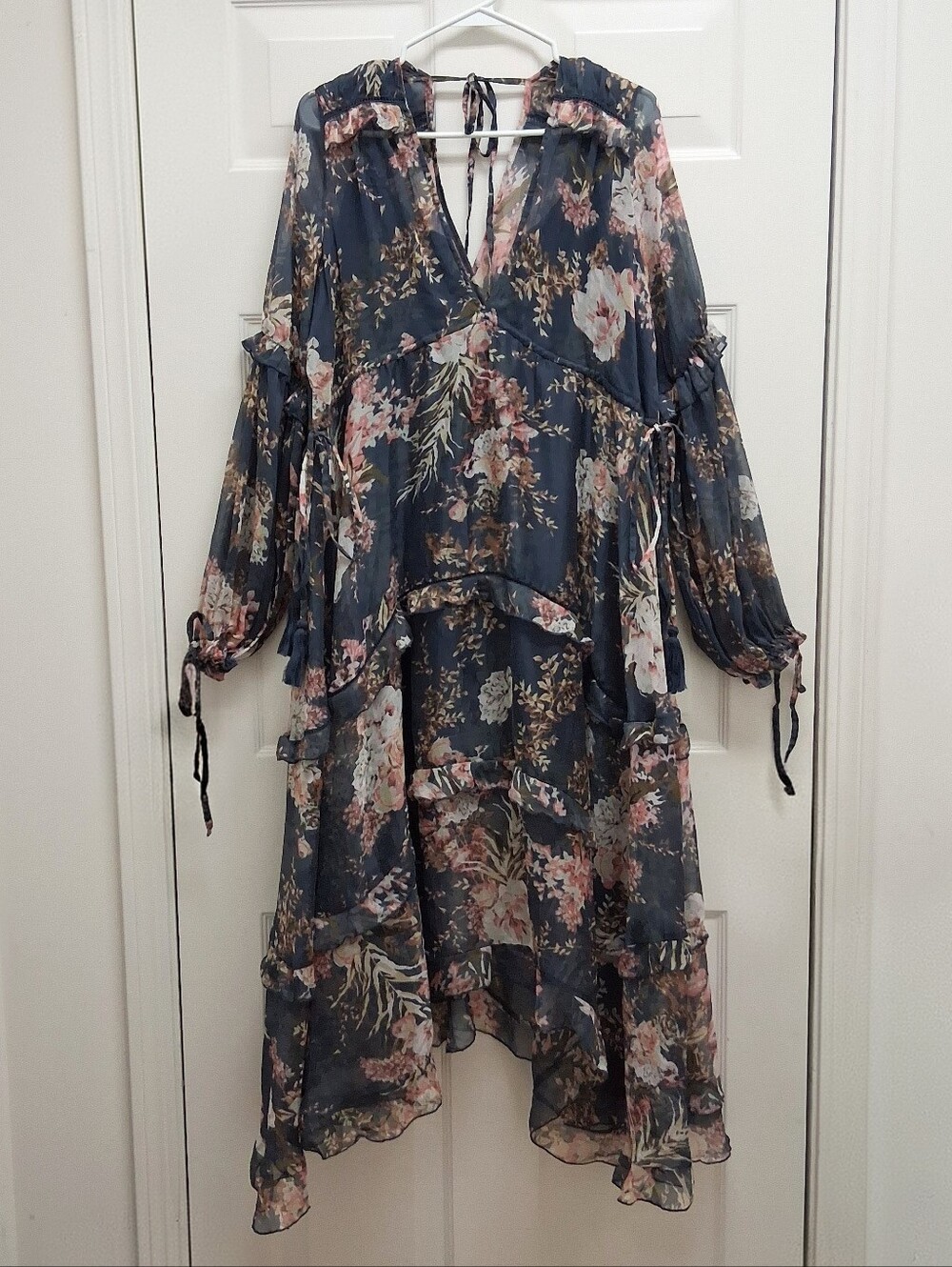ASOS Floral Chiffon Tiered Maxi Dress Ruffle High Low Size 10 Boho Fairy Prairie